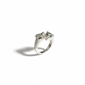 Hand Crafted Solid 925 Sterling Silver Natural Emeralds Dual Panther Size 8 Ring